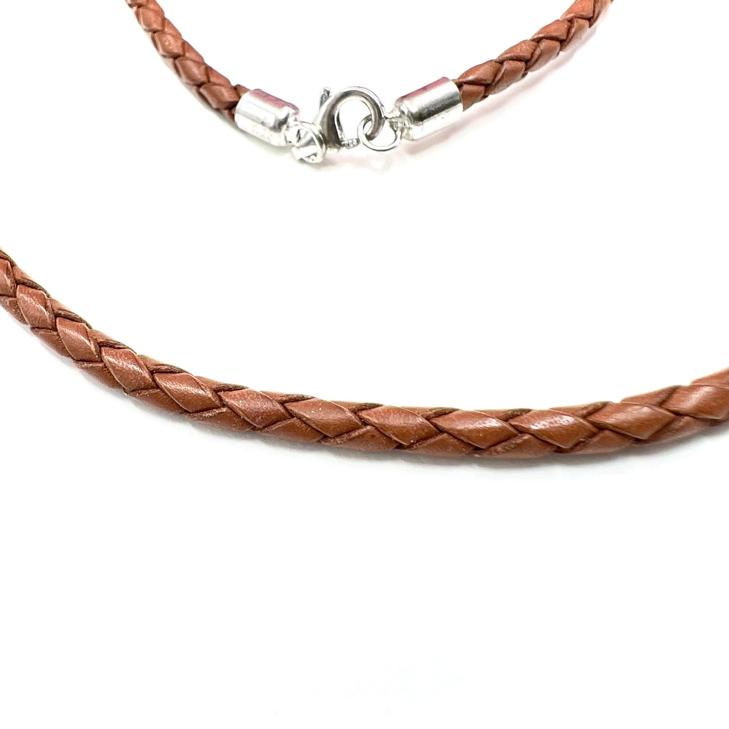 18-inch Brown Leather Cord, Silver Finish