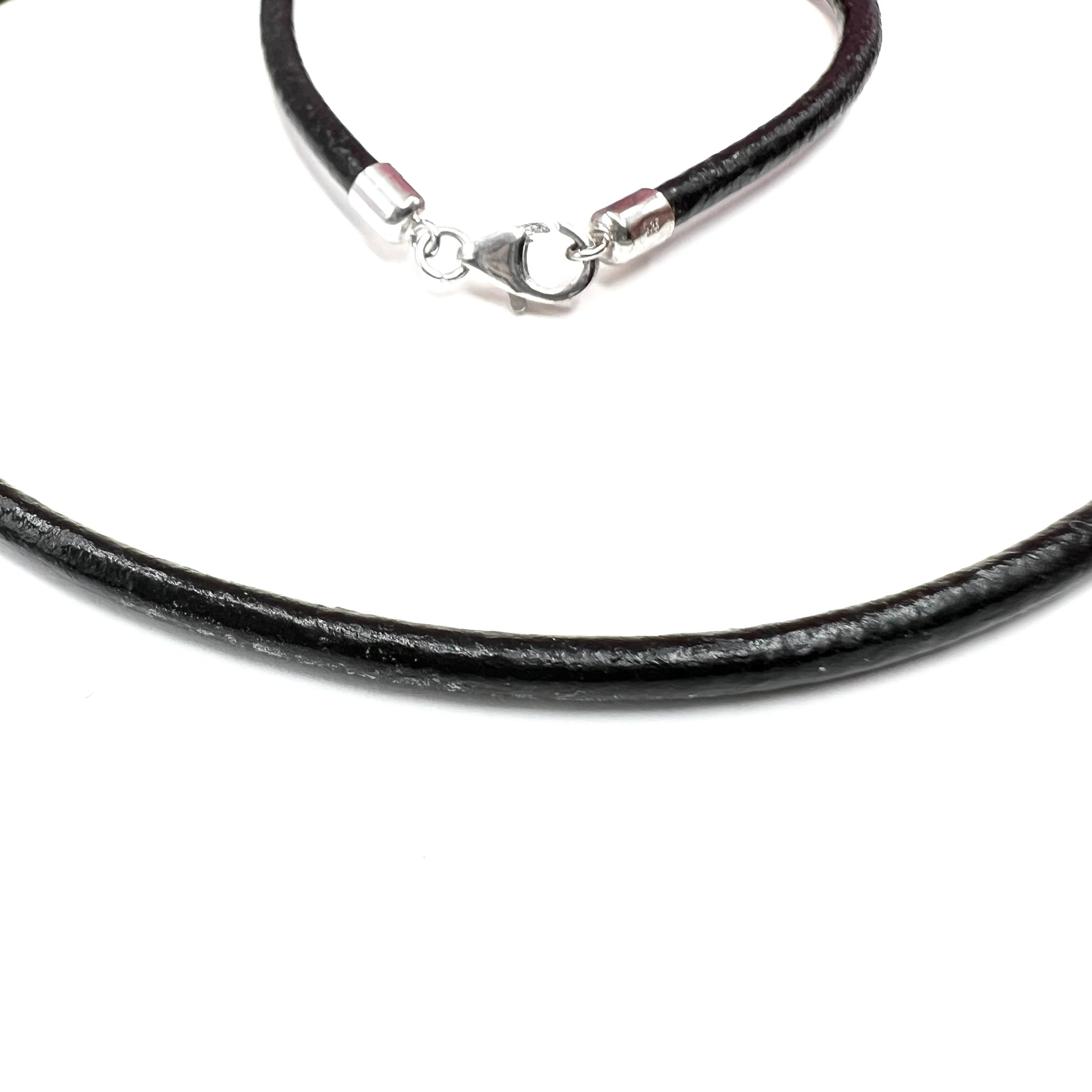 Black Leather Cord, Silver Finish ends with lobster clasp