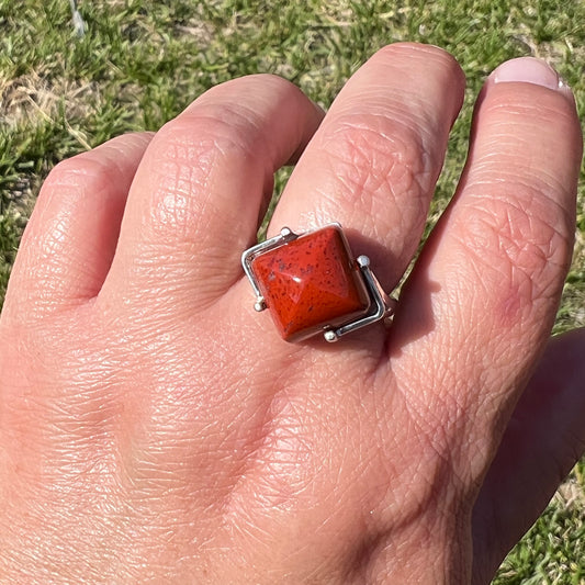 Red Jasper Sugarloaf Sterling Silver Ring