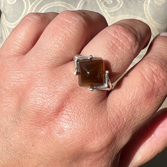 Smoky Chalcedony Sugarloaf Sterling Silver Ring