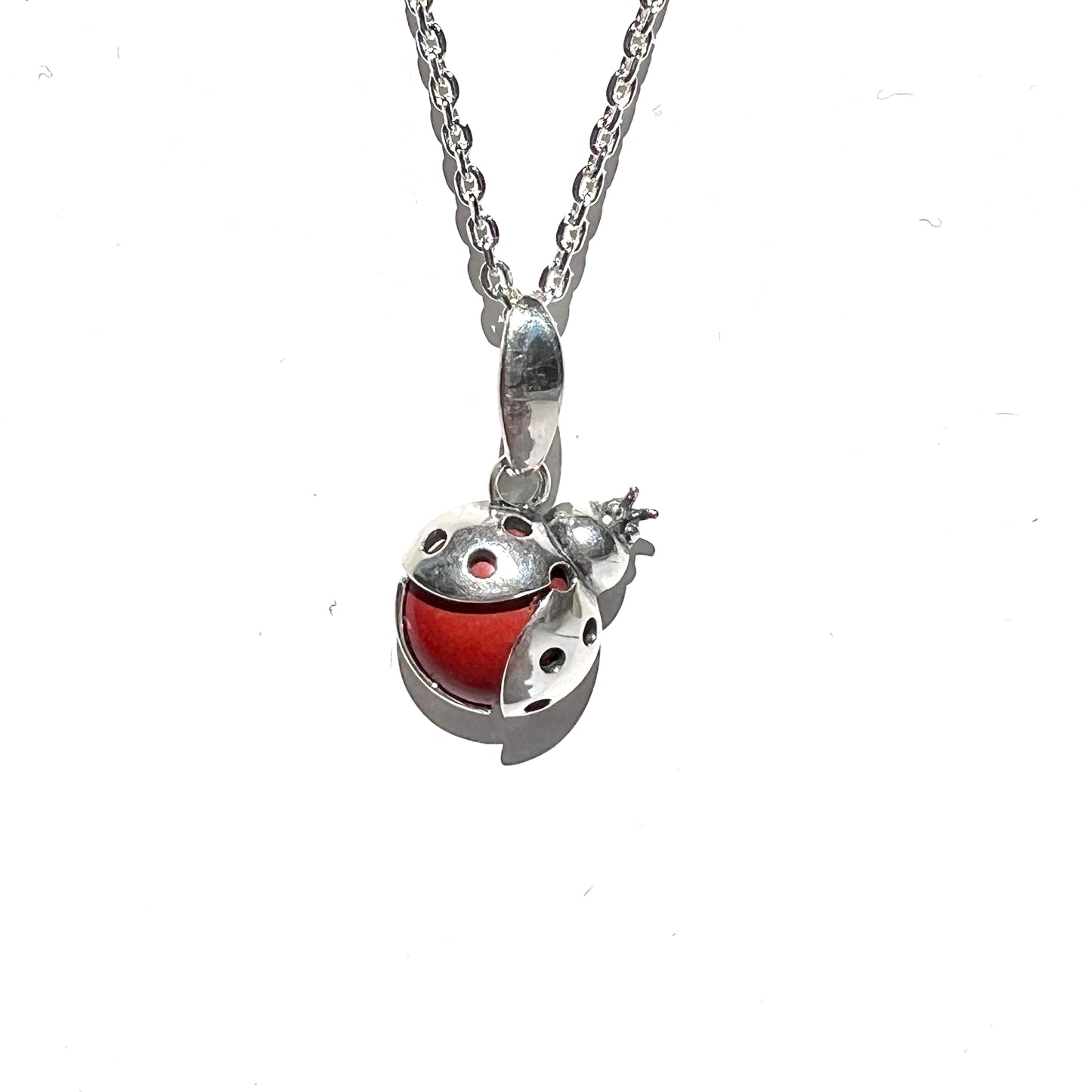 Red Jasper Ladybug Sterling Silver Pendant Necklace