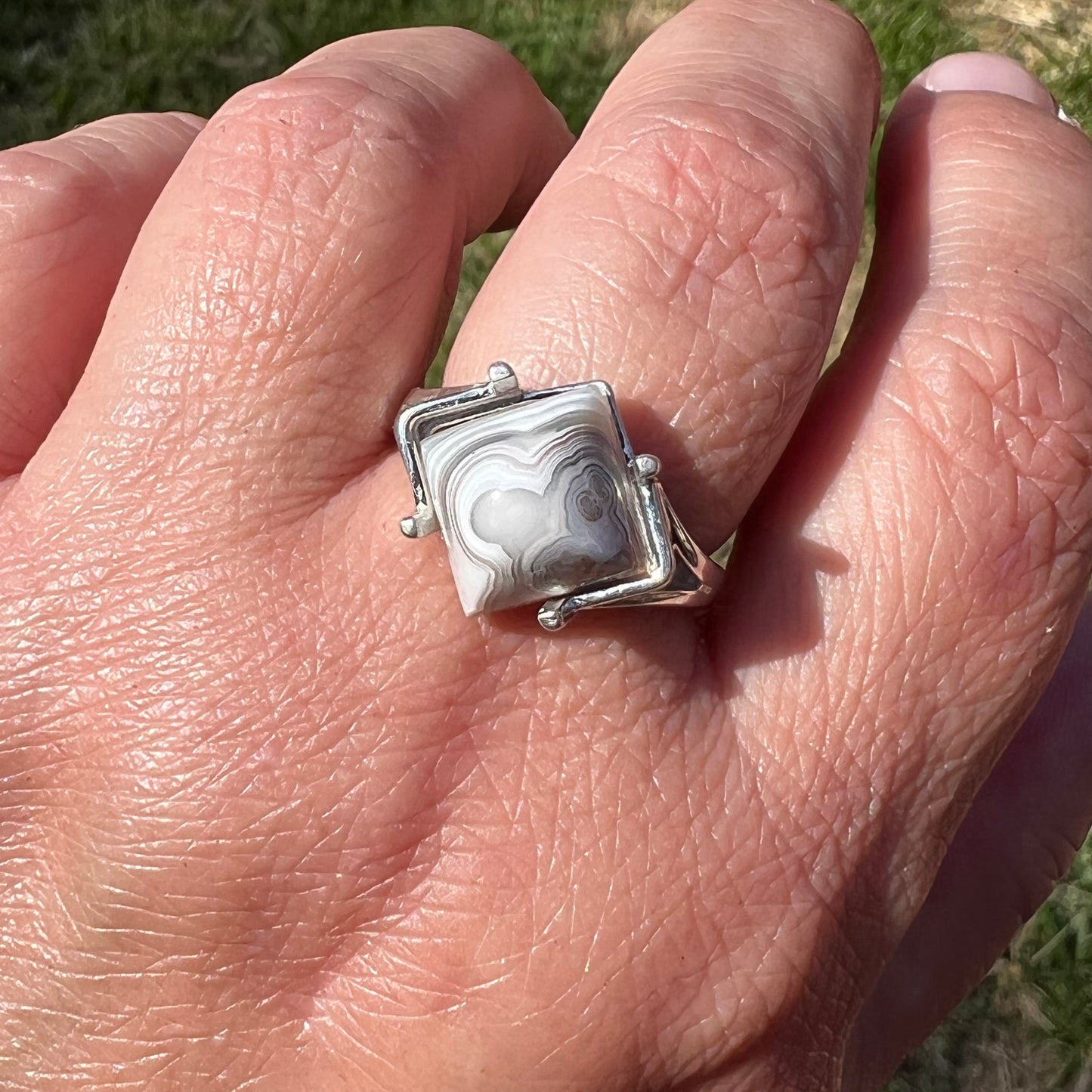Crazy Lace Agate Sugarloaf Sterling Silver Ring